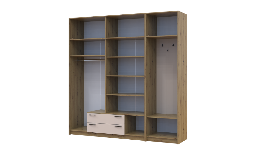 Drehtürenschrank Doros Rondi mit Kleiderstange und Oberschrank Artisan Eiche/Kaschmir 4 Türen 220x52x236 (42005296)