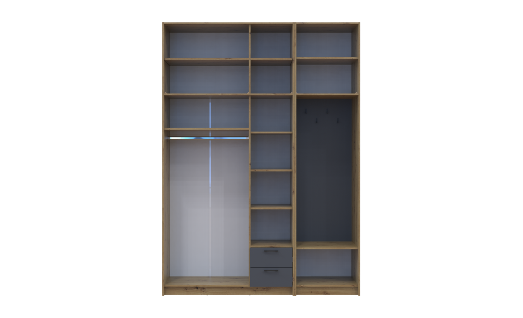 Kleiderschrank Doros Rondi mit Kleiderstange, Spiegel und hohem Oberschrank Artisan Eiche/Graphitgrau 3 Türen 181x52x260 (42005291)