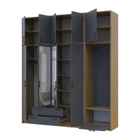 Kleiderschrank Doros Rondi mit Kleiderstange, Spiegel und hohem Oberschrank Artisan Eiche/Graphitgrau 4 Türen 220x52x260 (42005303)