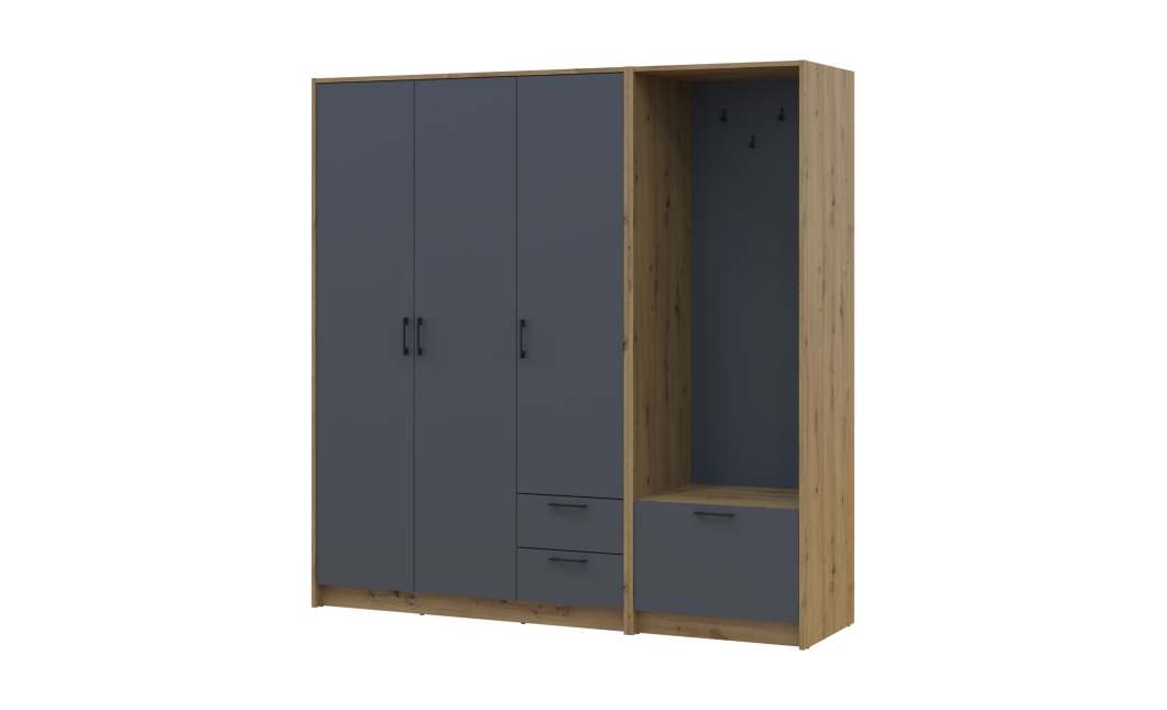 Drehtürenschrank Doros Rondi mit Kleiderstange Artisan Eiche/Graphitgrau 3 Türen 181x52x195 (42005281)
