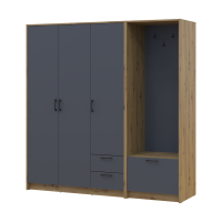 Drehtürenschrank Doros Rondi mit Kleiderstange Artisan Eiche/Graphitgrau 3 Türen 181x52x195 (42005281)