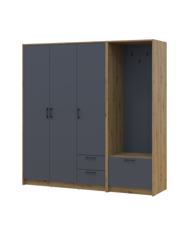 Drehtürenschrank Doros Rondi mit Kleiderstange Artisan Eiche/Graphitgrau 3 Türen 181x52x195 (42005281)