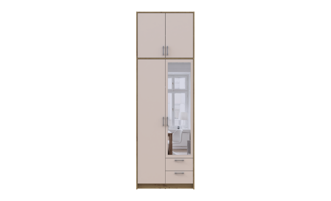 Kleiderschrank Doros Rondi mit Drehtüren mit Oberschrank und Spiegel Artisan Eiche / Kaschmir 2 Türen 82x52x260 (42005195)