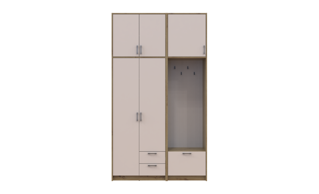 Kleiderschrank Doros Rondi mit Kleiderstange und hohem Oberschrank Artisan Eiche/Kaschmir 2 Türen 142x52x260 (42005276)