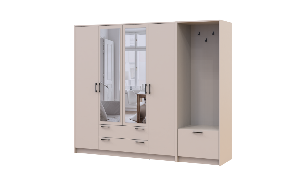 Drehtürenschrank Doros Rondi mit Kleiderstange und Spiegel Kaschmir 4 Türen 220x52x195 (42005402)