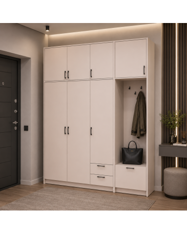 Kleiderschrank Doros Rondi mit Kleiderstange und hohem Oberschrank Kaschmir 3 Türen 181x52x260 (42005398)
