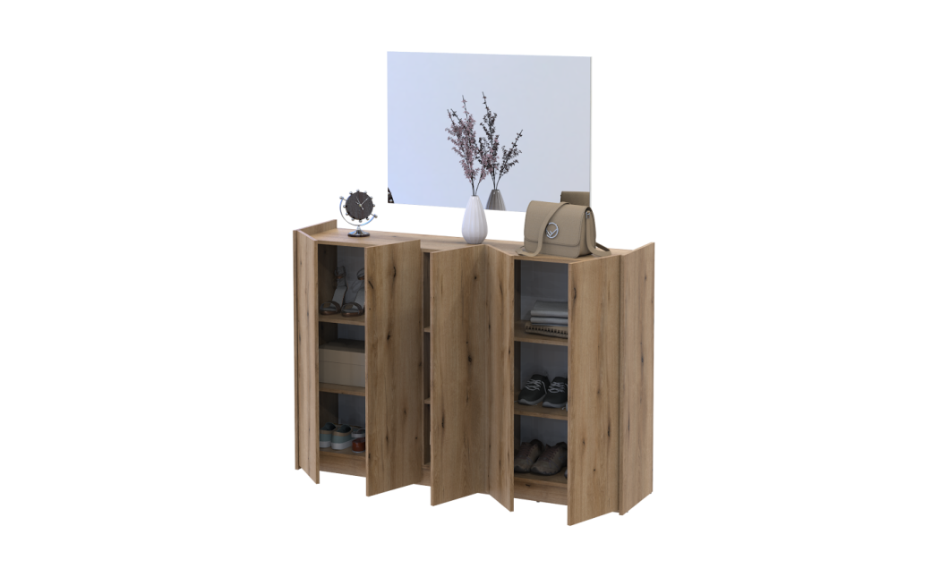 Schuhschrank Doros Kassel mit Spiegel Eiche Evoke 5 Türen 159×40×110 (42005502)
