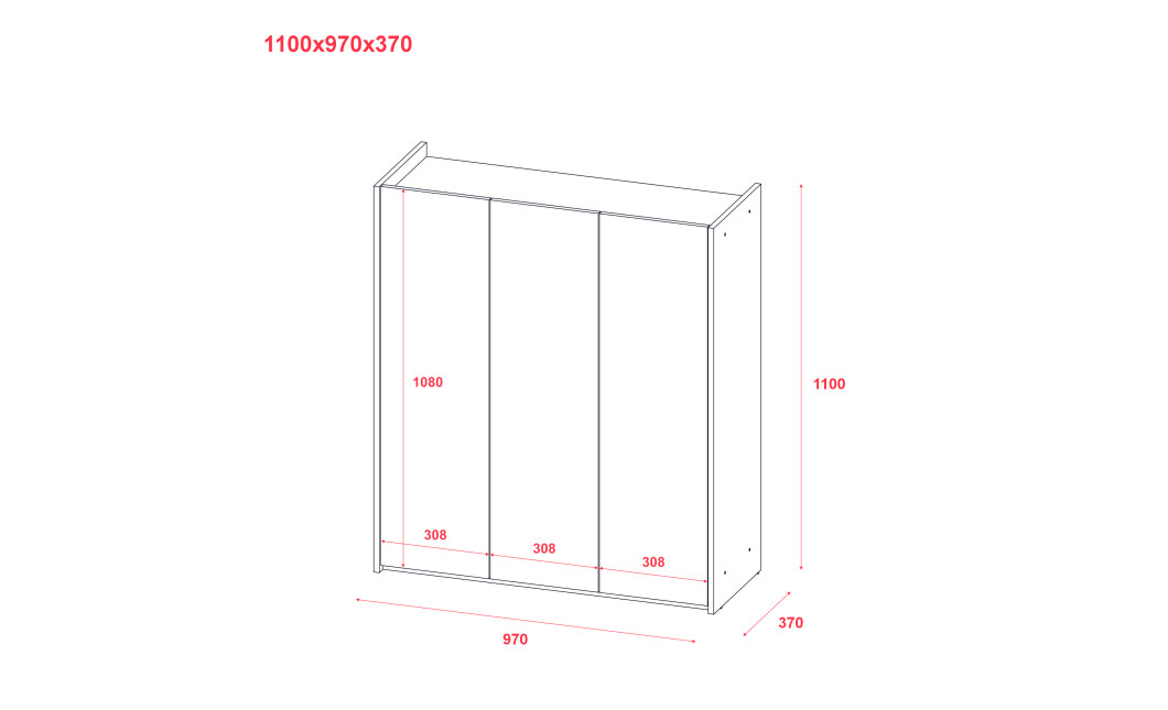 Schuhschrank Doros Kassel mit Spiegel Eiche Evoke 3 Türen 97×40×110 (42005500)