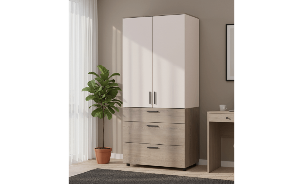 Kleiderschrank Doros Thorn Cremona Cannolo/Kaschmir 2 Türen 3 Schubladen Böden 90x51,6x200 (44900454)