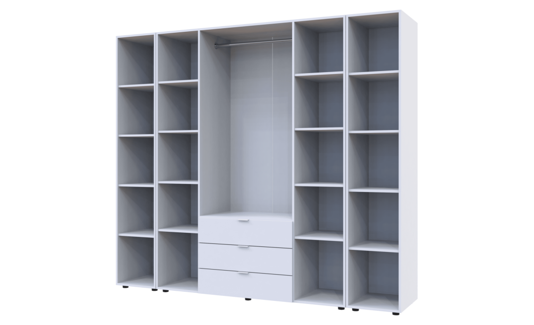 Kleiderschrank Doros Gelar Weiß 4 Türen mit 2 offenen Regalböden 231,4x49,5x203,4 (42005039)