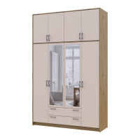 Kleiderschrank Doros Rondi mit Drehtüren mit Oberschrank und Spiegel Artisan Eiche / Kaschmir 4 Türen 160x52x260 (42005197)
