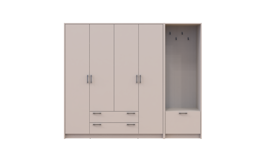 Drehtürenschrank Doros Rondi mit Kleiderstange Kaschmir 4 Türen 220x52x195 (42005393)