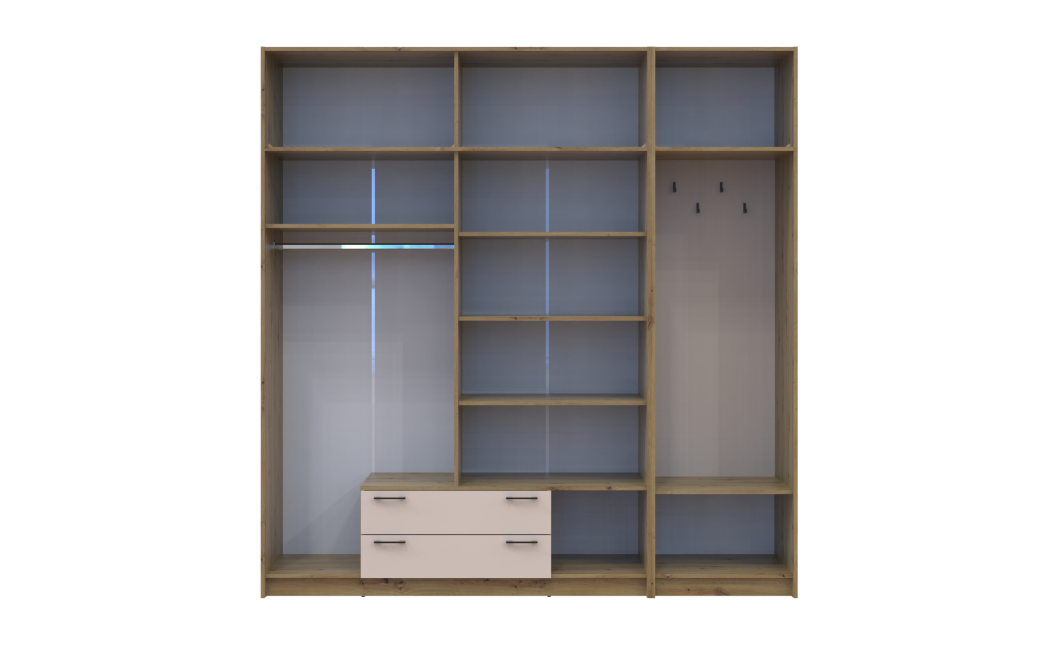 Kleiderschrank Doros Rondi mit Kleiderstange, Spiegel und Oberschrank Artisan Eiche/Kaschmir 4 Türen 220x52x236 (42005298)