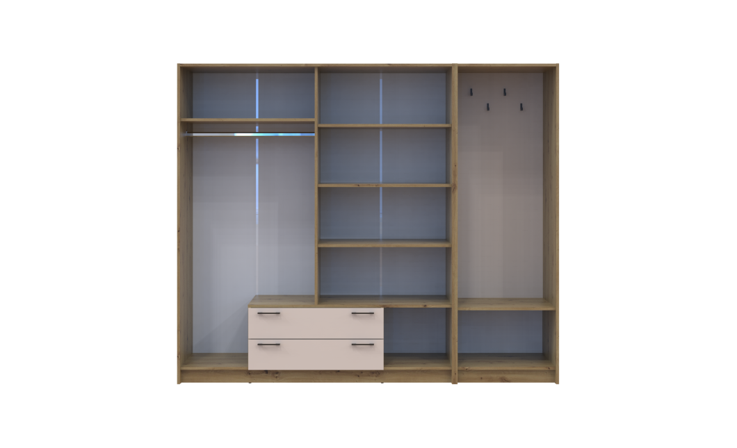 Drehtürenschrank Doros Rondi mit Kleiderstange und Spiegel Artisan Eiche/Kaschmir 4 Türen 220x52x195 (42005294)