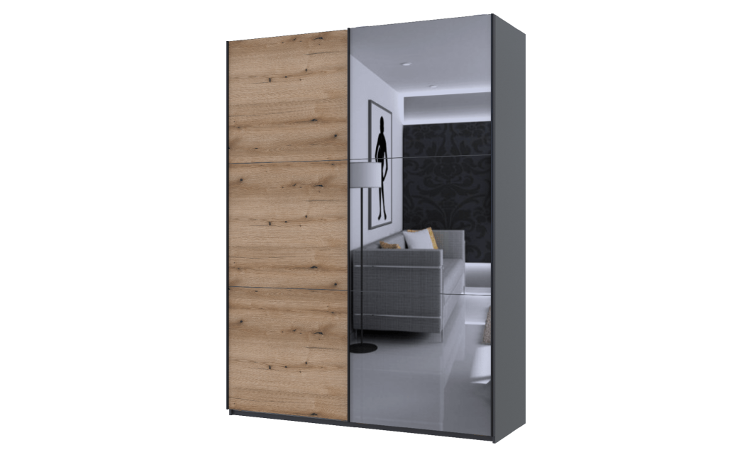 Kleiderschrank Doros G-Caiser Schiebetüren Graphitgrau Ewok Eiche mit Spiegel 180x60x240 (42005013)