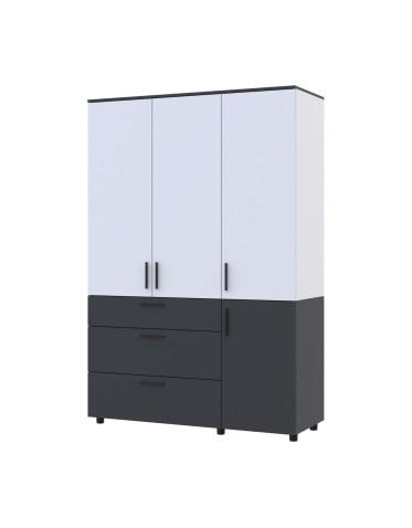 Kleiderschrank Doros Thorn Anthrazit/Weiß 3 Türen 3 Schubladen Kleiderstange 135x51,6x200 (44900517)
