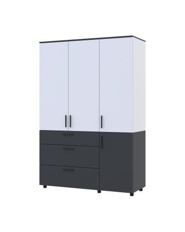 Kleiderschrank Doros Thorn Anthrazit/Weiß 3 Türen 3 Schubladen Kleiderstange 135x51,6x200 (44900517)