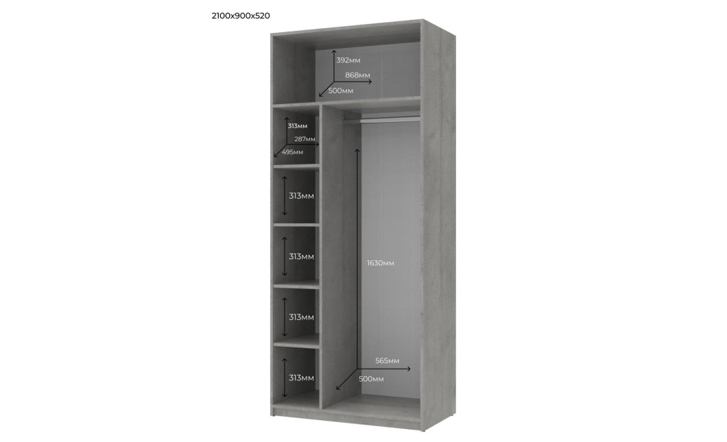 Kleiderschrank Doros Ken Beton/Weiß 2 Türen 90x52x210 (80737020)