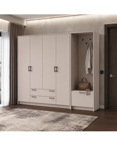 Drehtürenschrank Doros Rondi mit Kleiderstange Kaschmir 4 Türen 220x52x195 (42005393)