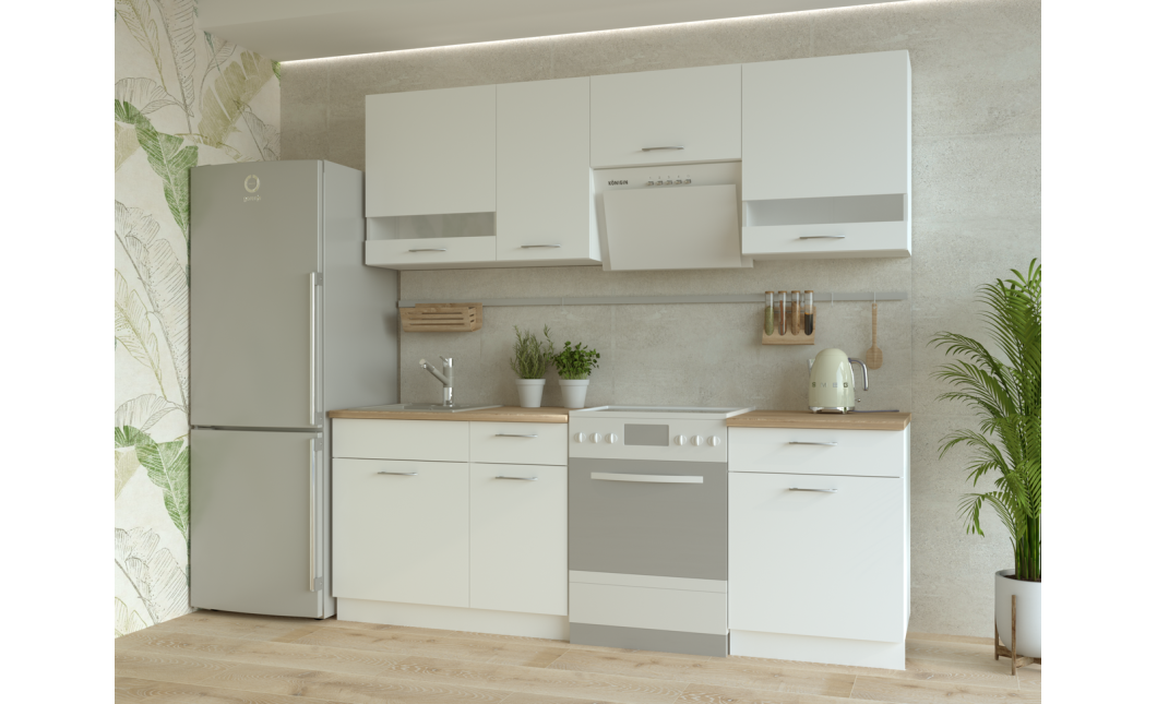 Leia Küche Doros Weiß Sonoma Eiche Glaseinsatz 220x60x250 (80359337)
