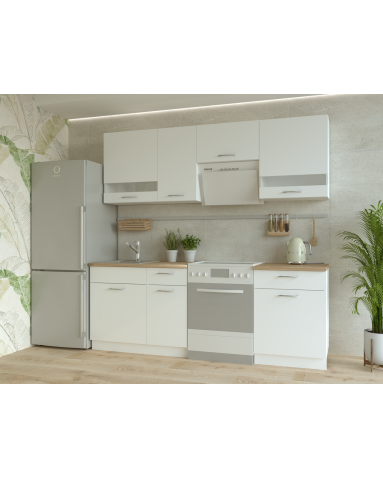 Leia Küche Doros Weiß Sonoma Eiche Glaseinsatz 220x60x250 (80359337)