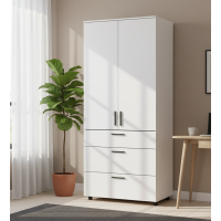 Kleiderschrank Doros Thorn Weiß 2 Türen 3 Schubladen Kleiderstange 90x51,6x200 (44900437)