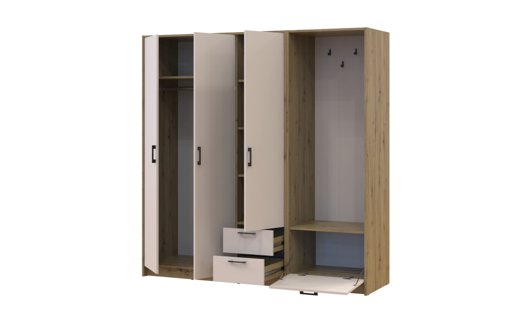 Kleiderschrank Doros Rondi mit Kleiderstange Artisan Eiche/Kaschmir 3 Türen 181x52x195 (42005280)