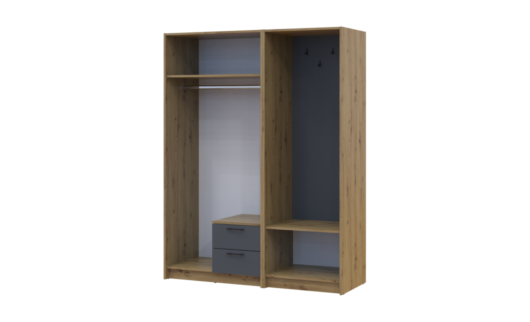 Drehtürenschrank Doros Rondi mit Kleiderstange und Spiegel Artisan Eiche/Graphitgrau 2 Türen 142x52x195 (42005271)