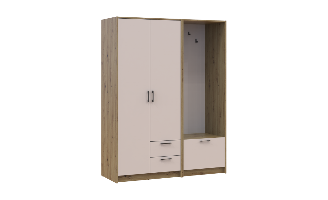 Kleiderschrank Doros Rondi mit Kleiderstange, Spiegel und Oberschrank Artisan Eiche/Graphitgrau 3 Türen 181x52x236 (42005287)