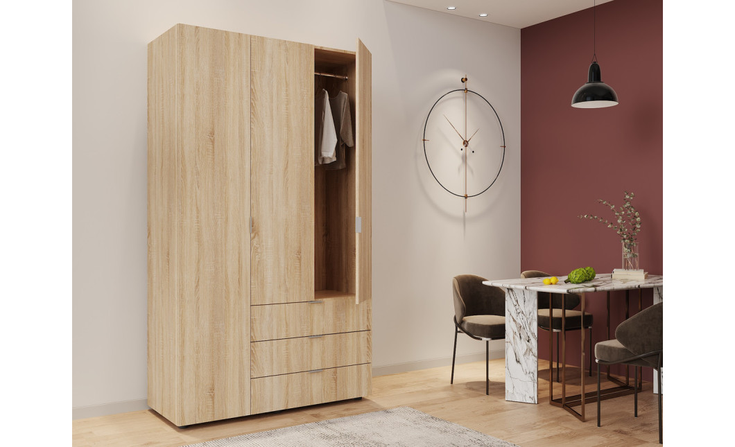 Kleiderschrank Doros Gelar mit Drehtüren Sonoma Eiche 3 Türen 116,2x49,5x203,4 (80397559)