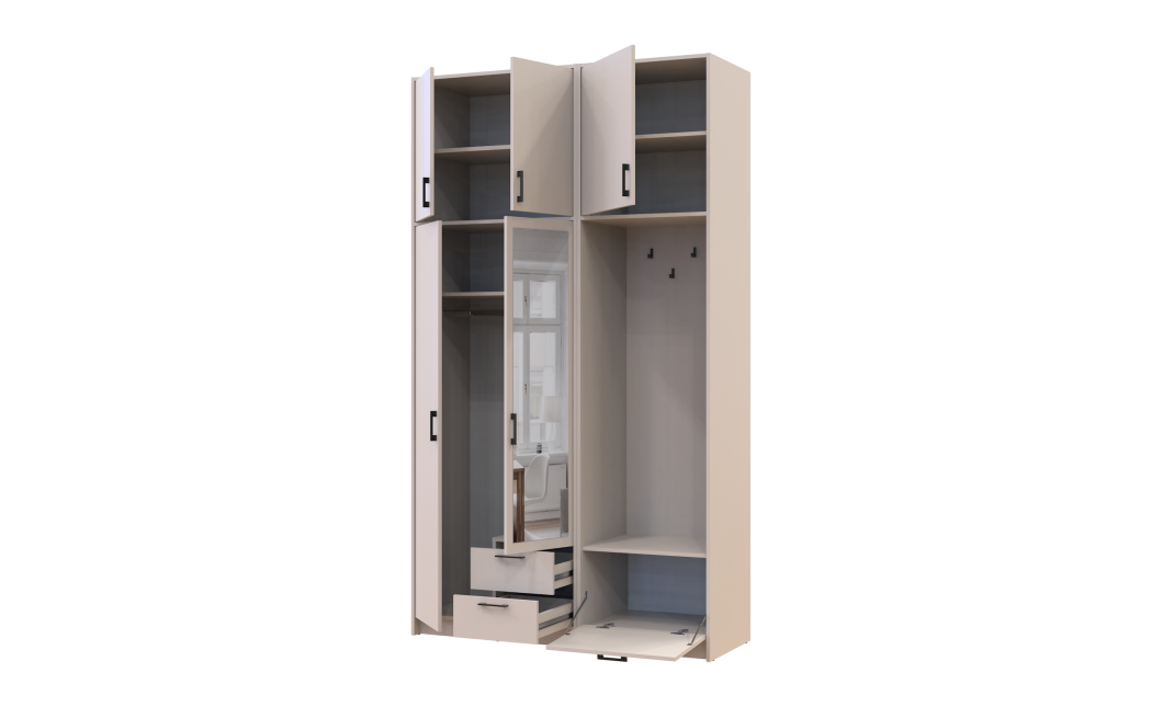 Kleiderschrank Doros Rondi mit Kleiderstange, Spiegel und hohem Oberschrank Kaschmir 2 Türen 142x52x260 (42005406)