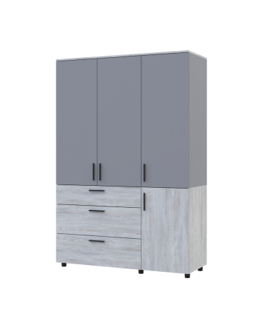 Kleiderschrank Doros Thorn Natti Kiefer/Grau 3 Türen 3 Schubladen Kleiderstange 135x51,6x200 (44900513)