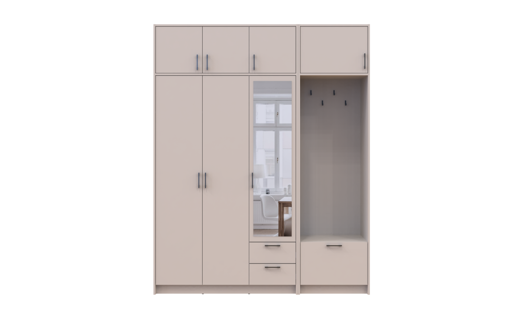 Kleiderschrank Doros Rondi mit Kleiderstange, Spiegel und Oberschrank Kaschmir 3 Türen 181x52x236 (42005404)