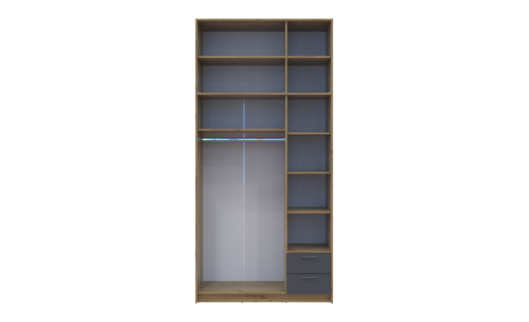 Kleiderschrank Doros Rondi mit Drehtüren mit Oberschrank und Spiegel Artisan Eiche / Graphitgrau 3 Türen 121x52x260 (42005190)