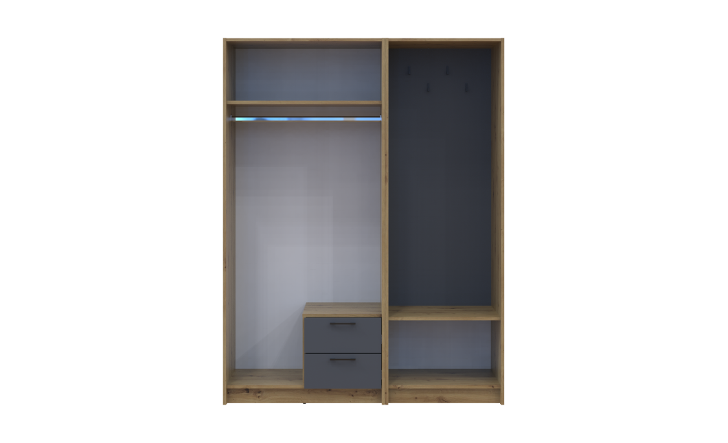 Drehtürenschrank Doros Rondi mit Kleiderstange Artisan Eiche/Graphitgrau 2 Türen 142x52x195 (42005269)