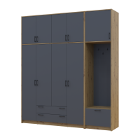 Drehtürenschrank Doros Rondi mit Kleiderstange und hohem Oberschrank Artisan Eiche/Graphitgrau 4 Türen 220x52x260 (42005301)