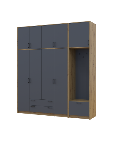Drehtürenschrank Doros Rondi mit Kleiderstange und hohem Oberschrank Artisan Eiche/Graphitgrau 4 Türen 220x52x260 (42005301)
