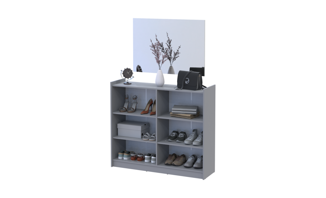 Schuhschrank Doros Kassel mit Spiegel Grau 4 Türen 128×40×110 (42005510)