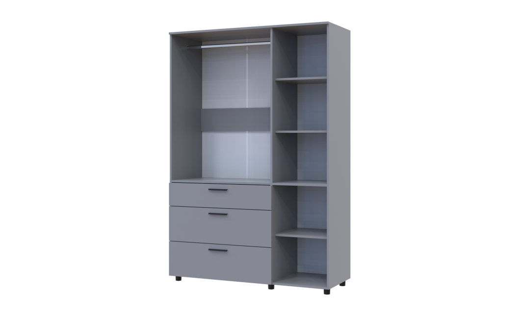 Kleiderschrank Doros Thorn Grau 3 Türen 3 Schubladen Kleiderstange 135x51,6x200 (44900489)