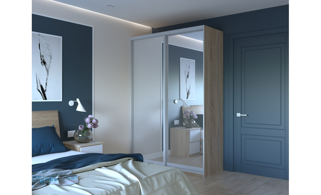 Kleiderschrank Doros City Light Schiebetüren Sonoma Eiche mit Spiegel 150x45x225 (42002038)