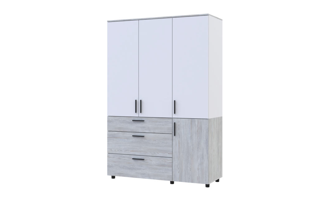 Kleiderschrank Doros Thorn Natti Kiefer/Weiß 3 Türen 3 Schubladen Böden 135x51,6x200 (44900510)