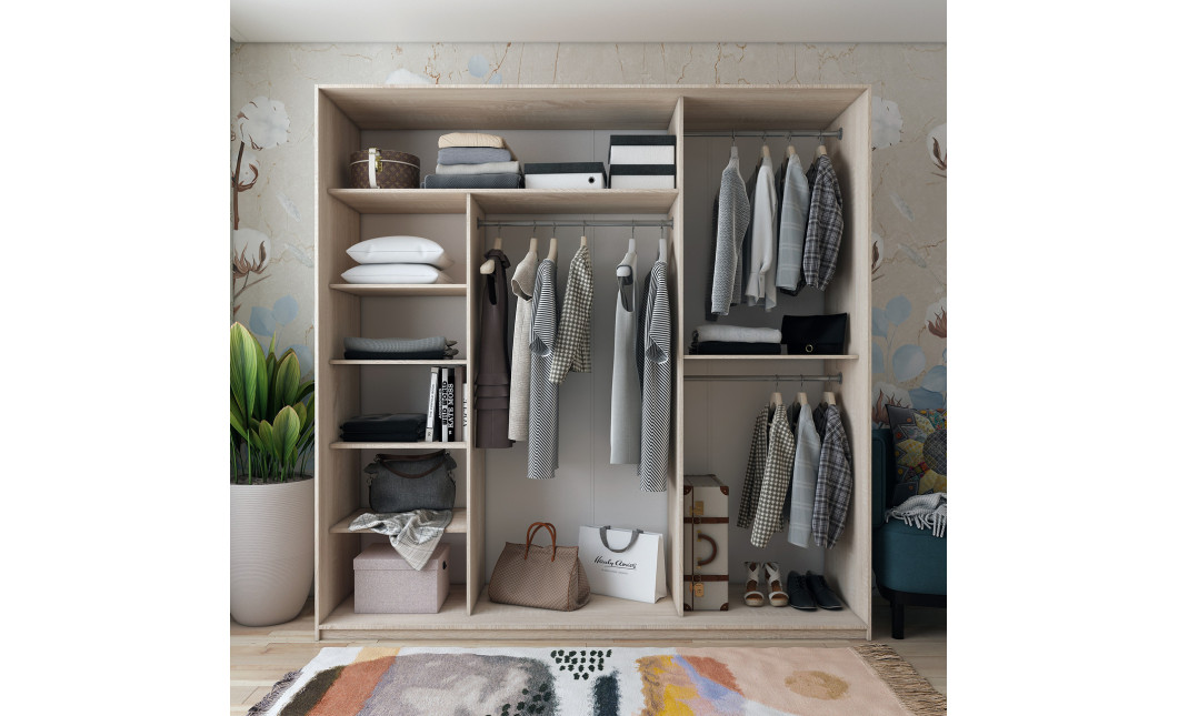Kleiderschrank Doros City Light Schiebetüren Sonoma Eiche 3 Türen 225x60x225 (42002137)