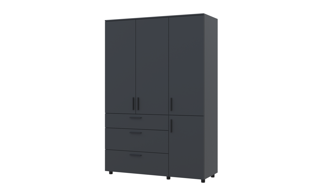 Kleiderschrank Doros Thorn Anthrazit 3 Türen 3 Schubladen Kleiderstange 135x51,6x200 (44900493)