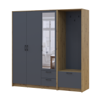 Kleiderschrank Doros Rondi mit Kleiderstange und Spiegel Artisan Eiche/Graphitgrau 3 Türen 181x52x195 (42005283)
