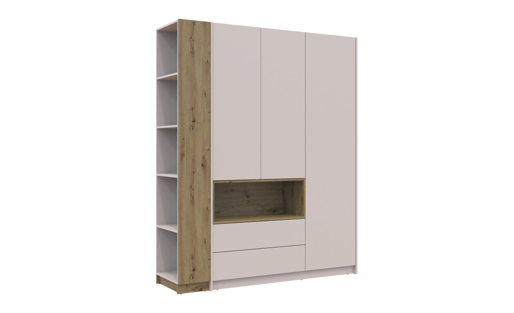 Kleiderschrank Doros Dale mit Drehtüren, offenen Regalen und Oberschrank Kaschmir / Artisan Eiche 3 Türen 178x52x220 (42005157)