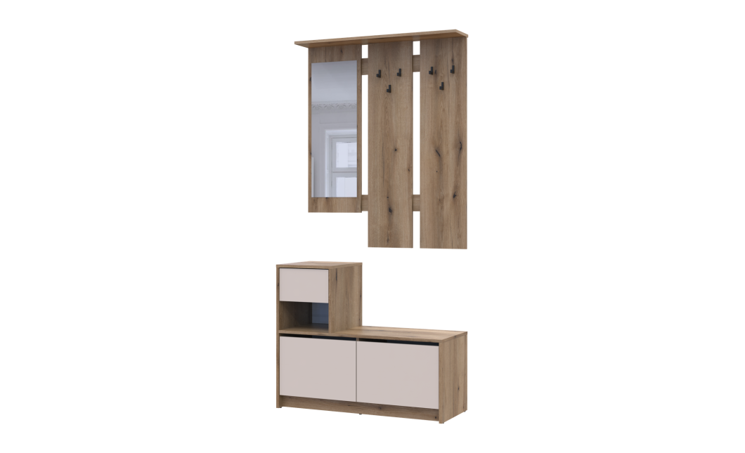 Vorraum Bela Eiche Evok / Kaschmir 1 Spanplatte / 1 Spiegel 100×40×210 (44900411)