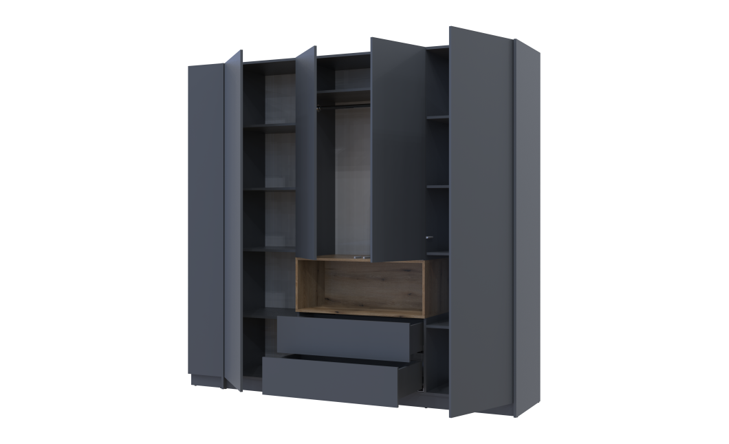 Kleiderschrank Doros Dale mit Drehtüren Anthrazit/Ewok Eiche 4 Türen 234x52x220 (42005339)