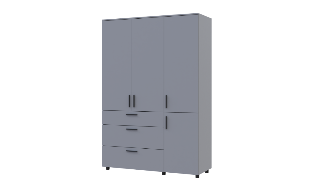 Kleiderschrank Doros Thorn Grau 3 Türen 3 Schubladen Kleiderstange 135x51,6x200 (44900489)