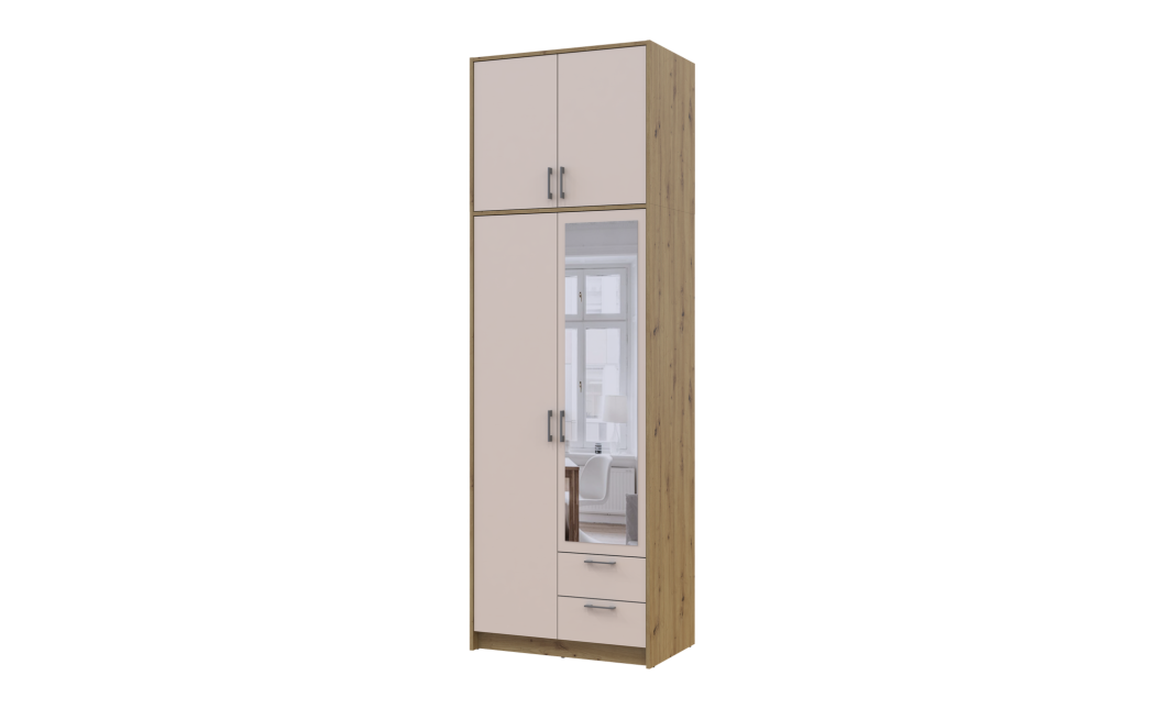 Kleiderschrank Doros Rondi mit Drehtüren mit Oberschrank und Spiegel Artisan Eiche / Kaschmir 2 Türen 82x52x260 (42005195)