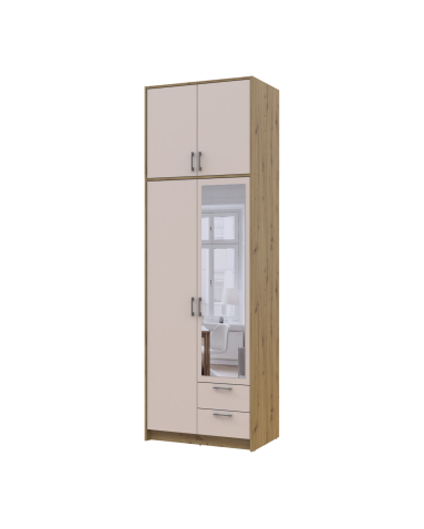 Kleiderschrank Doros Rondi mit Drehtüren mit Oberschrank und Spiegel Artisan Eiche / Kaschmir 2 Türen 82x52x260 (42005195)